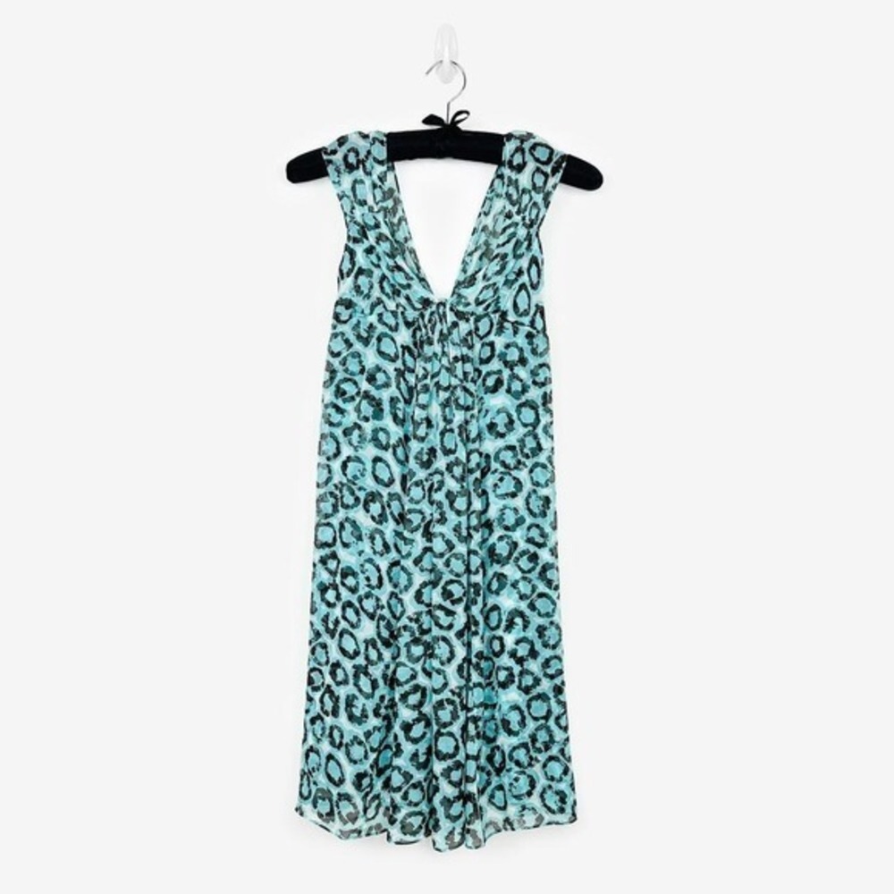 Diane Von Furstenberg Rosaline Dress Size 2 Turquoise Silk Animal Print Summer‎